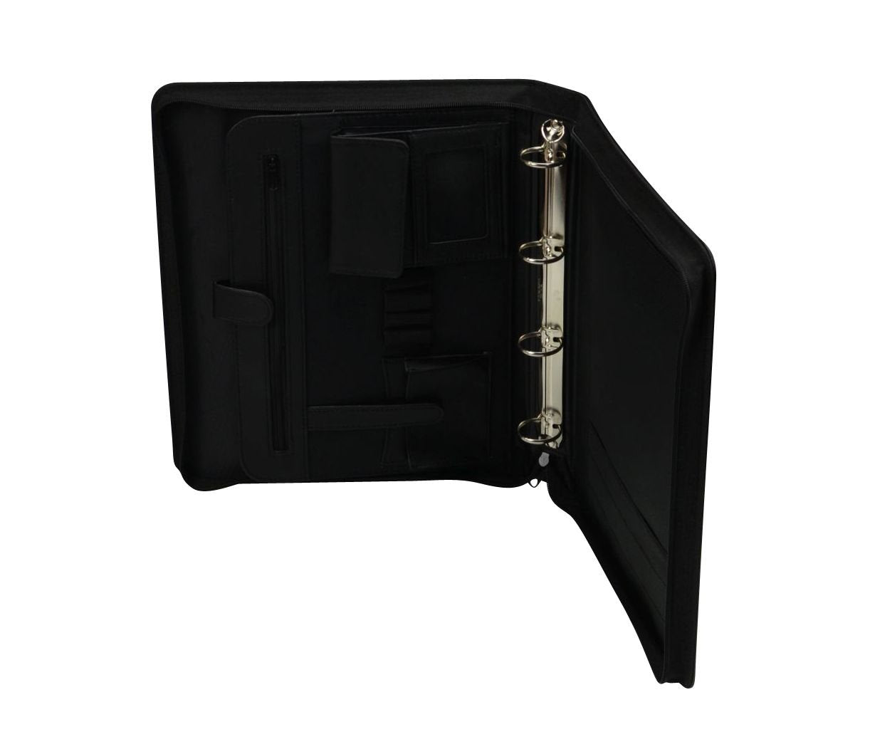 ALASSIO 30025 Tagungsmappe A4 Arezzo, Konferenzmappe mit Ringmechanik, Multifunktionstasche, Dokumententasche, Geschäftstasche aus FINEtouch-Lederimitat, Businesstasche schwarz ca. 36 × 30 × 6 cm