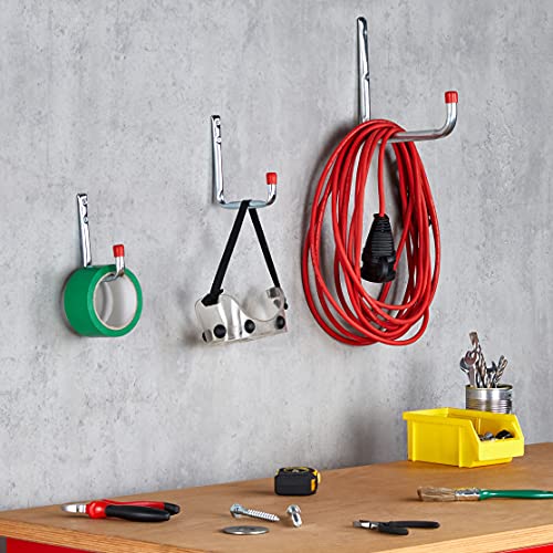 Connex Wandhaken-Sortiment 6-teilig - 3 verschiedene Größen - Belastbar bis 15 kg - Mit schützender Gummikappe - verzinkt / Universalhaken / Montagehaken für Garage / Ordnungshelfer / DY31000