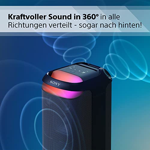 Sony SRS-XV800 - Bluetooth, Party Box Lautsprecher, Kraftvoller 360° Sound, tragbar, 5 Front-/2 Rücklautsprecher, MEGA Bass, 25h Akkulaufzeit, LED Licht, IPX4 wasserdicht, Schnellladung– Schwarz