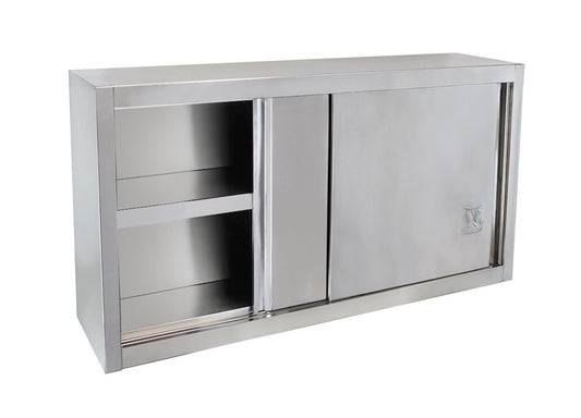 Beeketal 'BWS100' Gastro Küchen Wandhängeschrank aus Edelstahl mit auf Rollen gelagerte Schiebetüren, Hängeschrank mit fest verbautem Einlegeboden