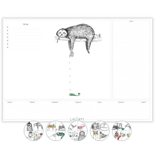 Ligarti Schreibtischunterlage Papier (100% nachhaltig) A3+ Wochenplaner Block mit To Do Liste und wechselnden Motiven - Weekly Planner undatiert, Schreibtisch Unterlage (AllStars)