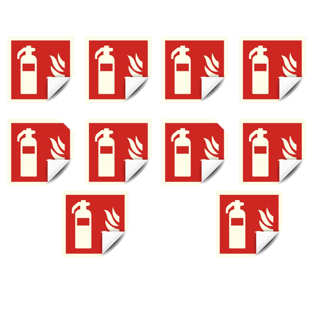 notlok Safety Work - 10x Feuerlöscher Schild [ 20 x 20 cm ] | Aufkleber Schild - einfache Montage | DIN EN ISO 7010 | Schild Feuerlöscher co2, Löscher Piktogramm