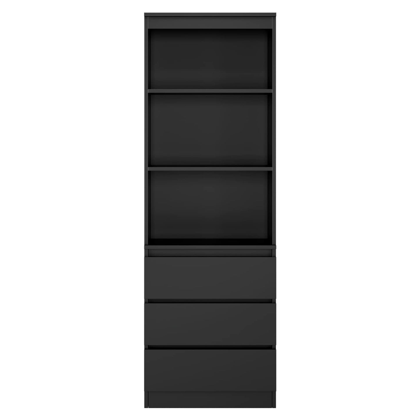 FirFurd Bücherregal mit 3 Schubladen 3 Fächern, 180 cm Hochschrank, Küchenschrank aus Holz, Mehrzweckschrank für Wohnzimmer Büro Küche, Schwarz