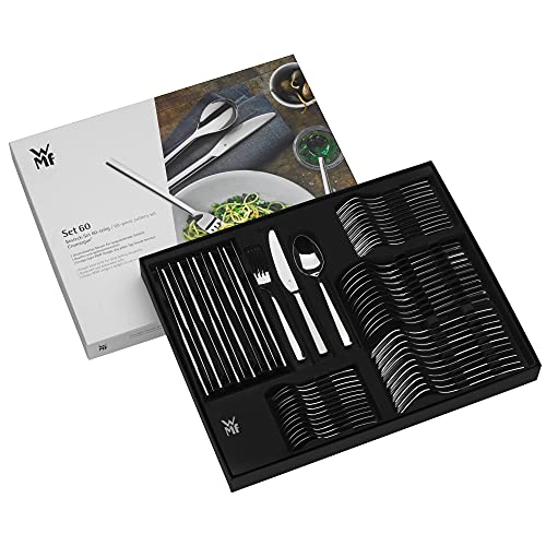 WMF Palermo Besteck Set 12 Personen, Essbesteck 60 teilig, Monobloc-Messer, Cromargan Edelstahl poliert, glänzend, spülmaschinenfest