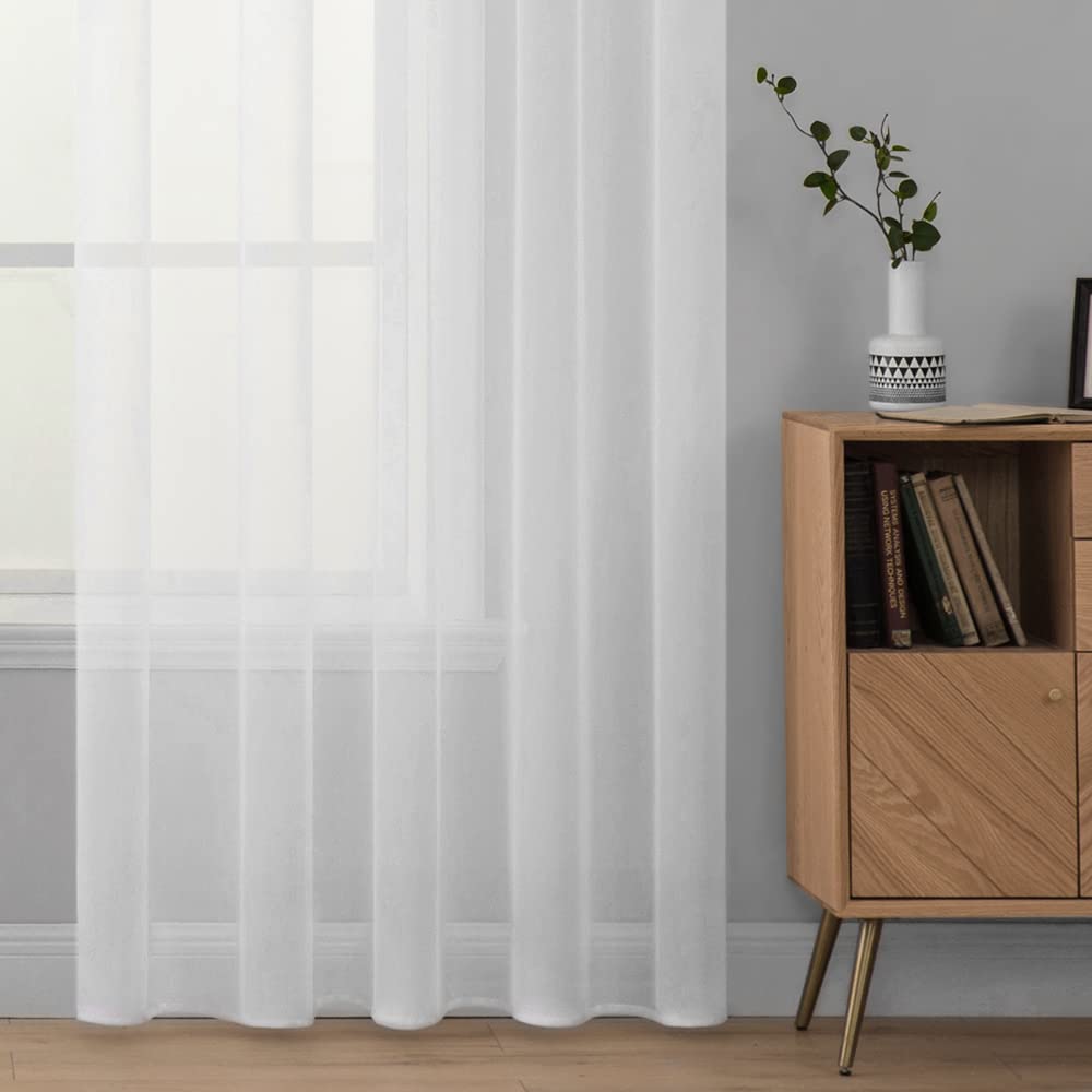 MIULEE Voile Vorhang Transparente Gardine aus Voile Einfarbig Stangendurchzug Transparent Wohnzimmer Luftig Dekoschal für Schlafzimmer 2er Set 260 x 140cm (H x B), Rod Pocket Weiß