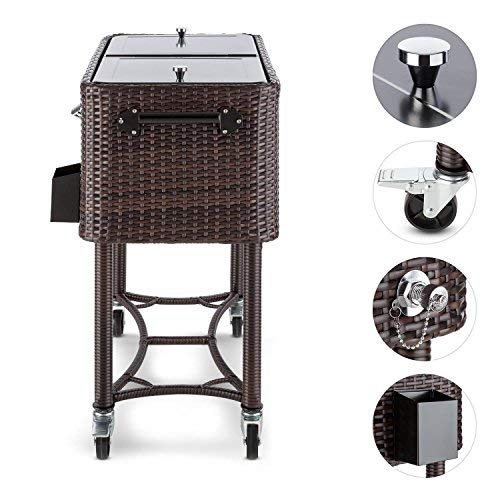 Blumfeldt Springbreak - Servierwagen, Beistellwagen, Getränkewagen, Poly-Rattan Gehäuse, Volumen: 80 Liter, Kühlbox, doppelseitiger Klappdeckel, braun