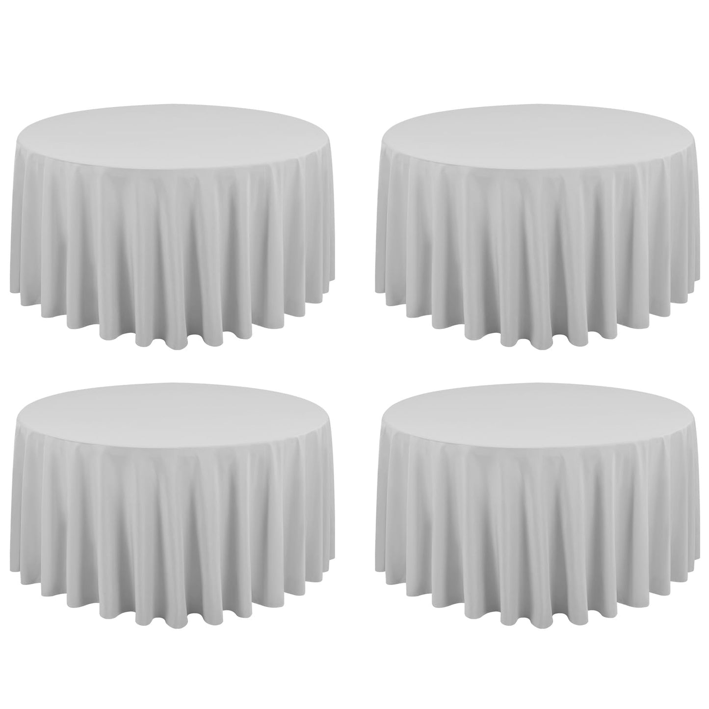 4 Stück Runde Tischdecke 229 cm, Hellgrau Polyester Tischdecke für Runden Tische schmutzabweisende und Waschbare Tischdecke Dekorative Tischdecke für Hochzeiten, Geburtstage, Partys, Bankette, Camping