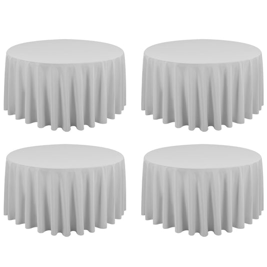 4 Stück Runde Tischdecke 229 cm, Hellgrau Polyester Tischdecke für Runden Tische schmutzabweisende und Waschbare Tischdecke Dekorative Tischdecke für Hochzeiten, Geburtstage, Partys, Bankette, Camping