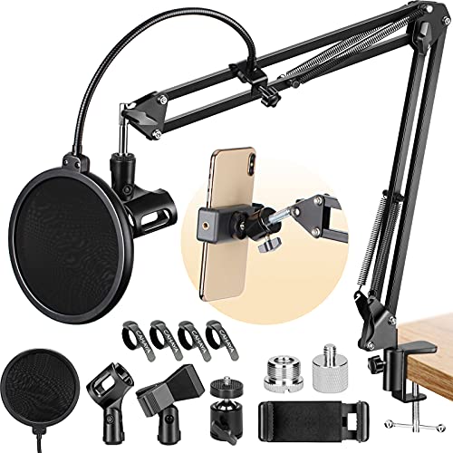 CAHAYA Mikrofonständer tisch einstellbare Mikrofonständer professionelle Mikrofonhalter Mikrofonaufhängung Boom Scissor Arm Stand mit Mic Pop Filter CY0261