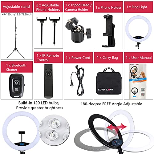 LED-Ringlicht mit Stativständer, Selfie-Ringlicht, 48,3 cm, LCD-Display, Touchscreen, dimmbares Licht für Make-up, Studio, Porträt, Vlog, Videoaufnahmen, mit Tragetasche und Fernbedienung, CRI>97