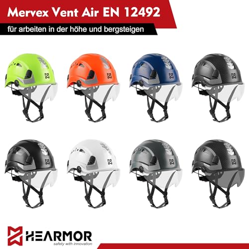 HEARMOR bauhelm mit Visier bauhelme Erwachsene ABS schutzhelm Bergsteiger Helm arbeitshelm Herren EN397 und EN12492 Stoßdämpfung Eindringfestigkeit Angefügt Visiere in transparent oder Smoke