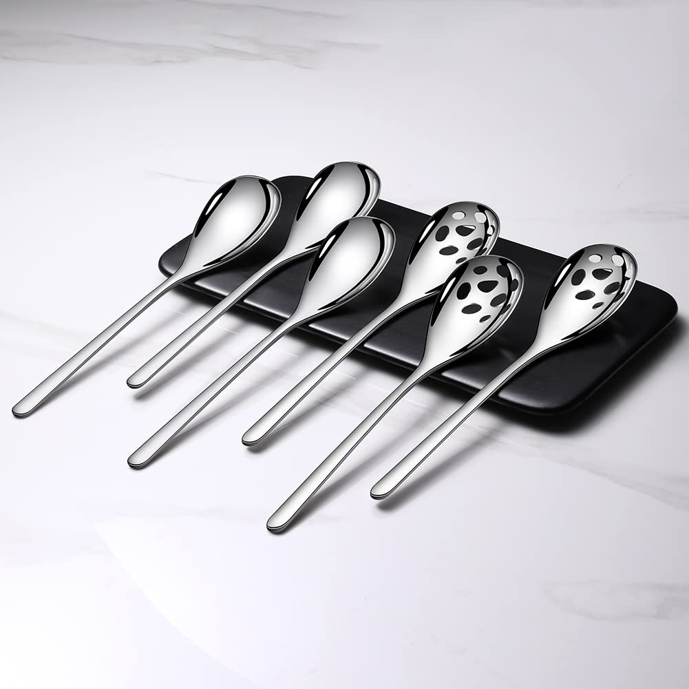 Schlitzlöffel Servierlöffel, 23,6 cm Edelstahl Salat-Servierlöffel, Nützlich Fortschrittlicher Skimmer, Großes Besteck-Set für Buffet, Party, Bankett, Kochen, Küche, 6er-Set