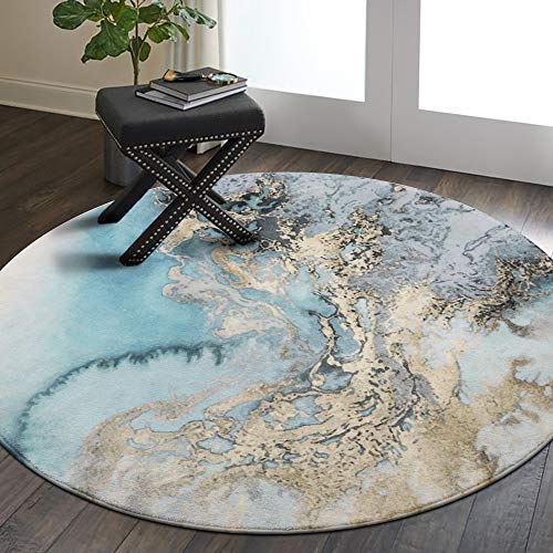 Lahome Runder Teppich mit Marmormuster – 91 cm Durchmesser, Kunstwolle, rutschfest, Akzent, Used-Look, Überwurf, Teppichboden für Wohnzimmer, Schlafzimmer, Waschküche, Dekoration (rund – 7,6 cm