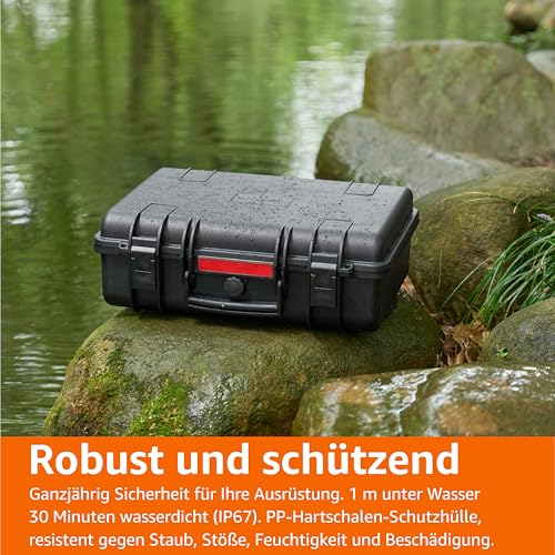 Amazon Basics - Mittlere Schützende Tragbare Harte Kameratasche mit Anpassbarem Passform-Schaumstoff für Drohnen, Kameras, Objektive und Zubehör, Wasserdicht, Stoßfest, 43.6 x 37 x 16.7 cm, Schwarz
