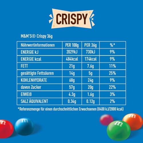 M&M's Crispy, Schokoladen Großpackung, 24 x 36g, Knusprige Schokolinsen