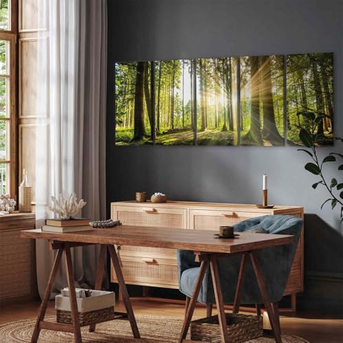 murando - Akustikbild Wald 225x90 cm 5 tlg Bilder Akustikschaum Schallschutz Akustikpaneele Wandpaneele Schalldämmung Wandbild Schallabsorber Akustikplatten Waldlandschaft Natur Baum c-C-0177-b-n