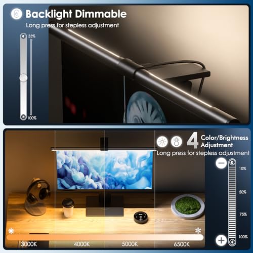 Quntis Curved Monitor Lampe 51cm mit Hintergrundbeleuchtung Fernbedienung, Monitor Light Bar mit Anti-Blaulicht, Bildschirmlampe USB dimmbar, PC Bürolampe Schreibtischlampe für Computer Home Office