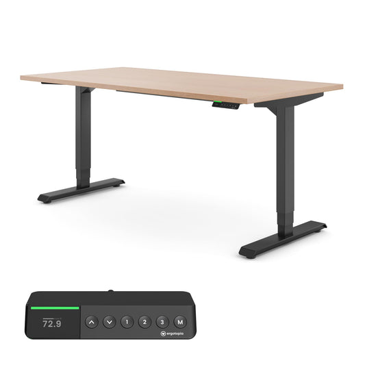 Ergotopia® Desktopia Pro X Elektrisch höhenverstellbarer Schreibtisch 7 Jahre Garantie Ergonomischer Stehtisch mit 9 Speicherplätzen (Buche, Gestell Schwarz, 120 x 80 cm)