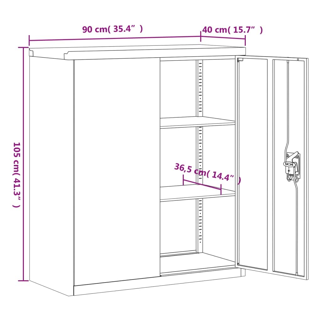 vidaXL Aktenschrank, Büroschrank mit 2 Einlegeböden, Abschließbar Metallschrank Schrank mit Türen, Aufbewahrungsschrank Büromöbel, Anthrazit Stahl