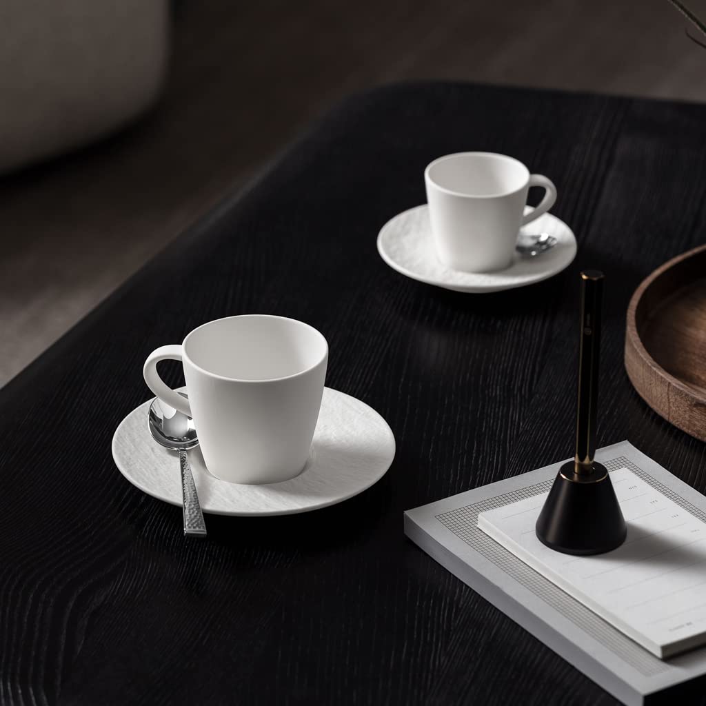 Villeroy und Boch - Manufacture Rock blanc Kaffeeobertasse, moderne Tasse aus Premium Porzellan, spülmaschinengeeignet, weiß