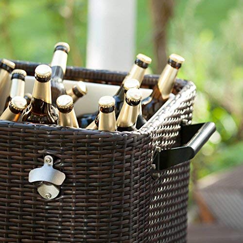 Blumfeldt Springbreak - Servierwagen, Beistellwagen, Getränkewagen, Poly-Rattan Gehäuse, Volumen: 80 Liter, Kühlbox, doppelseitiger Klappdeckel, braun