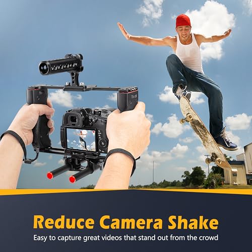 Zeadio Kamera-Video-Rig-Gehäuse, Filmmaking-Movie-Making-Kit mit oberem Griff und Arca-Typ-Basis & Stabführung, kompatibel mit Allen Kamera, Action-Kamera, DSLR etc.