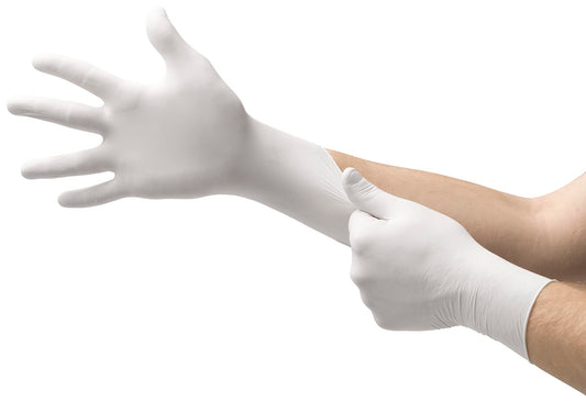 Ansell VersaTouch 92-205 Latexfreie Einweghandschuhe, Lebensmittel Handschuhe Puderfrei, Einmalhandschuhe Weiß, Chemikalien-Schutzhandschuhe, Nitrilhandschuhe L (100 Stück)