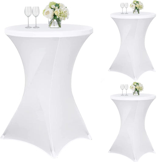3 Stück Stehtisch Hussen 80cm,Hussen Stehtische weiß für Ø 80-85 cm Stehtische und Bistrotische, Stretch-Tischdecke mit Fußtaschen für Hochzeit Geburtstagsfeier Bankett(80 cm, weiß)