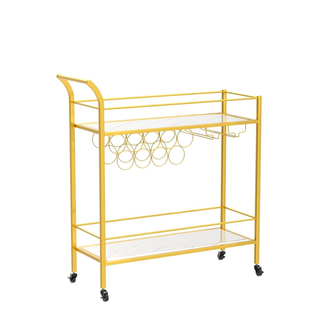 Lifewit Servierwagen mit Rollen, Küchenregal, 2-stöckiger Barwagen mit 9 Weinflaschenregalen, Küchenwagen für Esszimmer, Wohnzimmer, Innenbereich, 80 x 33,2 x 87,8 cm, Gold