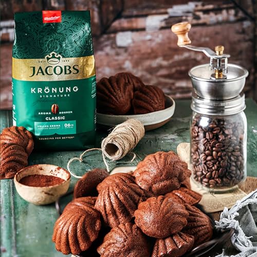 Jacobs Krönung Crema Kaffeebohnen 1kg – Aromatisch, Zitrusnote, Nussig, Arabica & Robusta Bohnen, Intensität 6/10, ideal für Café Crema