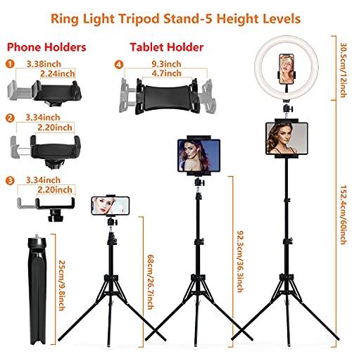 PEYOU Ringlicht mit Stativ Handy,[Tablet-Halter] LED Ringlight mit Tischstativ(12"/185cm),1 Satz für alle Geräte,für YouTube, Selfie, Live-Stream, Makeup,Fotografie,Kompatibel mit Smartphone, USB