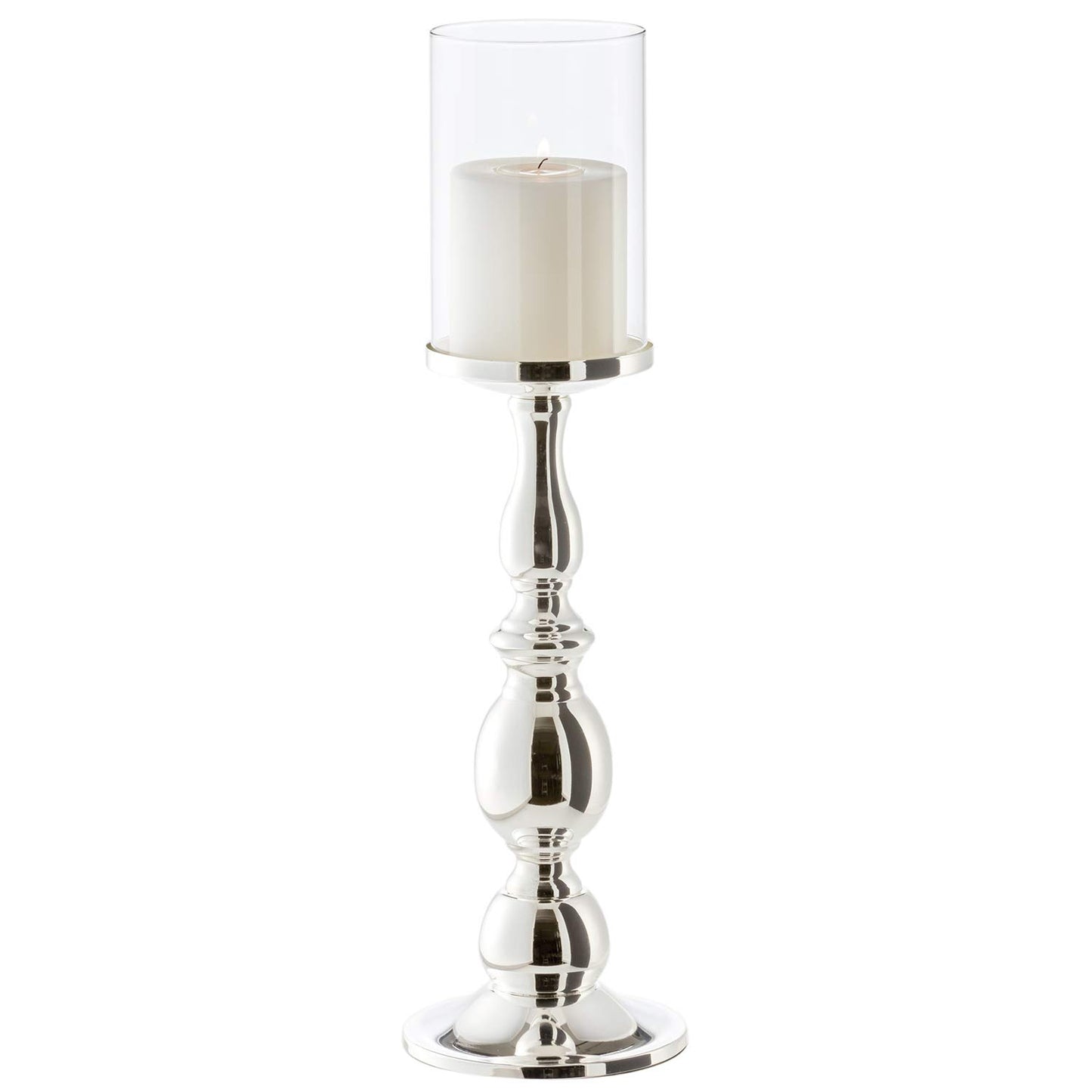 EDZARD Kerzenleuchter Windlicht Mascha, Höhe 45 cm, edel versilbert, anlaufgeschützt, für Stumpenkerzen bis ø 8 cm, inklusive Glasaufsatz, perfekt für Cornelius Kerzen
