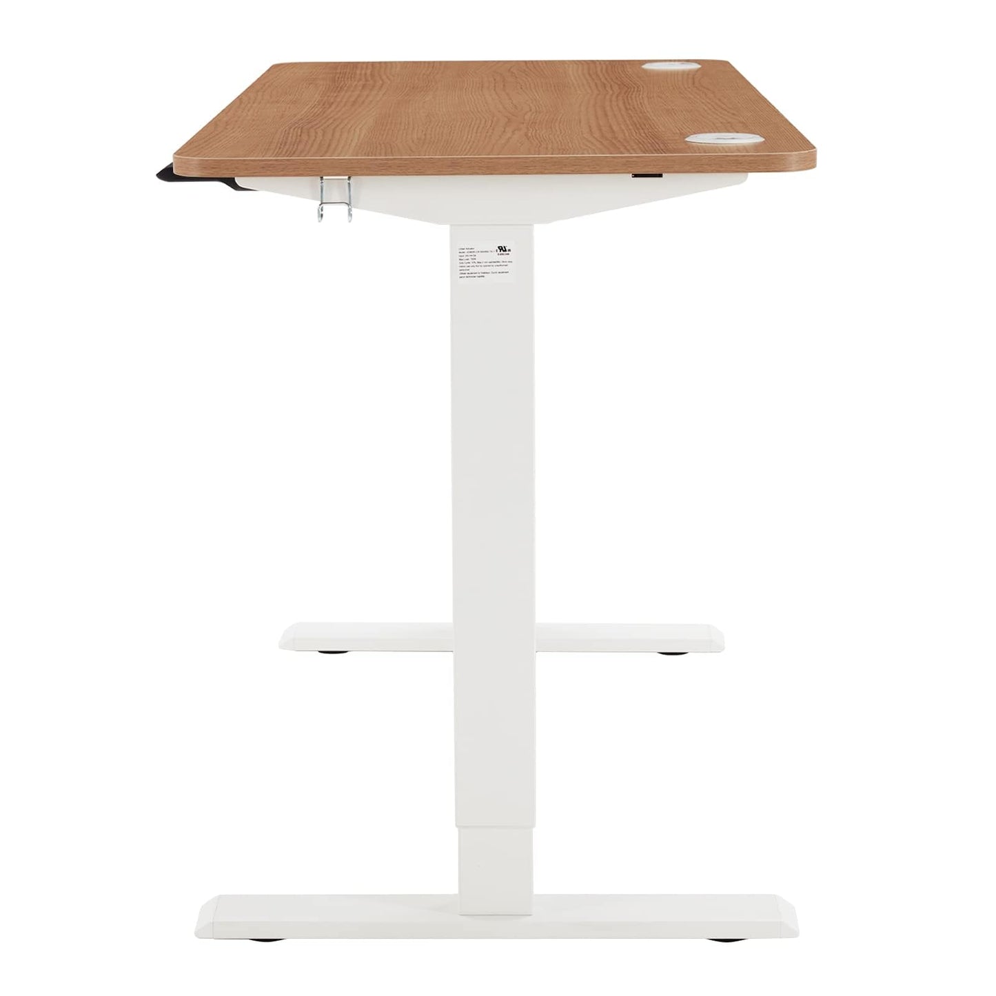 Amazon Basics Sitz-Steh-Schreibtisch, Elektrisch Höhenverstellbar, 120 x 60 cm, Buche mit Weißem Rahmen, Ergonomisch