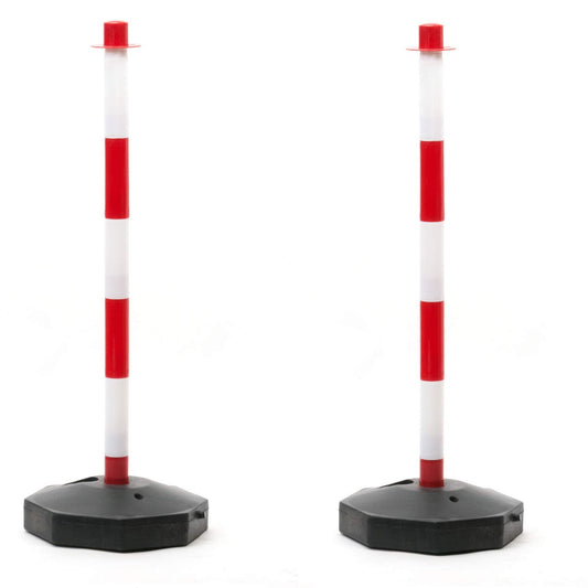 2er Set Absperrpfosten aus Kunststoff Rot-weiß inklusive 2 Verbindungsgliedern im Set als Kettenpfosten 90cm hoch mit Wasser oder Sand befüllbar leicht aufzubauen von Marwotec aus Deutschland