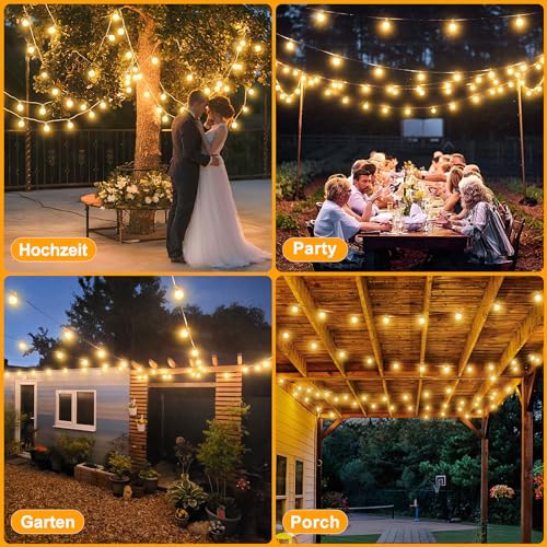 LED Lichterkette Außen Glühbirnen 20M - 65FT Outdoor Lichterkette Strom mit 30+2 G40 Glühbirne IP44 Wetterfest Dimmbare Aussen Lichterkette warmweiß für Garten Terrasse Balkon Hochzeiten Party