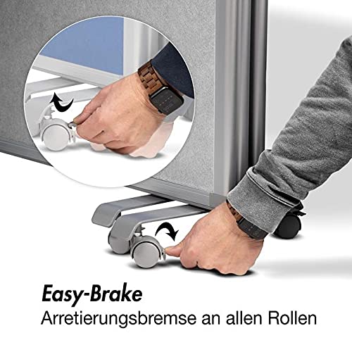 Floordirekt Filz Stellwand mobile Stellwandsystem 3-teilig - Filztafel Pinnwand mit Rollen - Trennwand Raumteiler - Präsentationswand Messewand - doppelseitig nutzbar (180 x 60 x 180 cm, Grau)