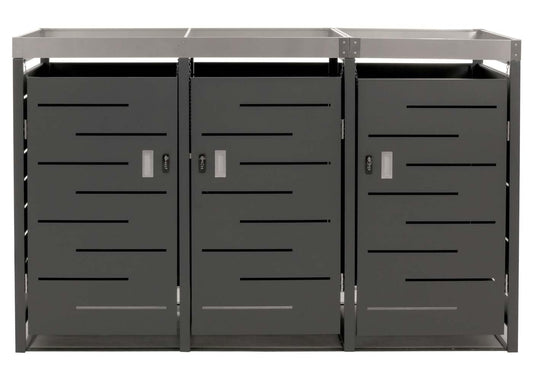 3er-Mülltonnenverkleidung HWC-H40, Mülltonnenbox, Pflanzkasten Edelstahl-Metall-Kombi 78kg 125x198x84cm erweiterbar