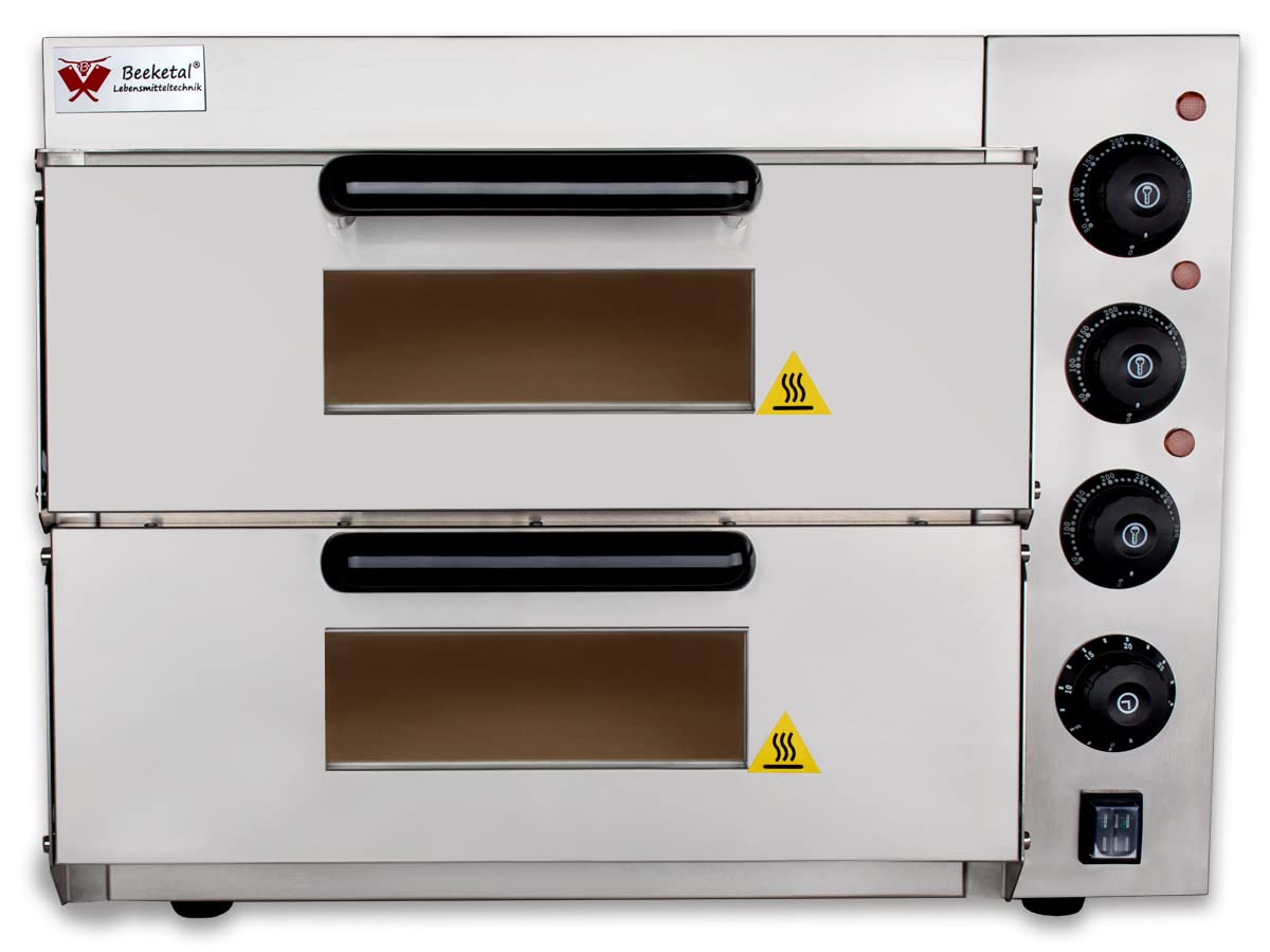 Beeketal BPO33-2 Profi Doppelkammer-Pizzaofen, 2x 400x400 mm Schamottstein, Gastro Steinbackofen mit Schaufel, 3000W, bis 350°C für Pizza und Brot