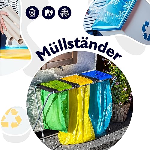 KADAX Ständer für Mülltrennung, stabiler Müllsackhalter mit Kunststoffdeckel, Müllsackständer, Abfallbehälter, Müllbeutelhalter, Müllständer (Dreifach)