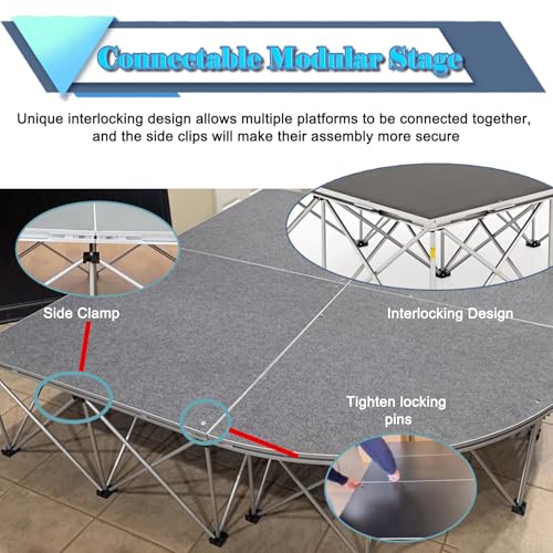 Tragbares Bühnenpodest tragbare Bühne Tragbares Bühnenpodest Für Veranstaltungsauftritte, 48 X 48 In Non-Slip Connectable Plattform Mit Hellgrauem Teppich, Einfache Montage Carry Drum Riser Plattform(
