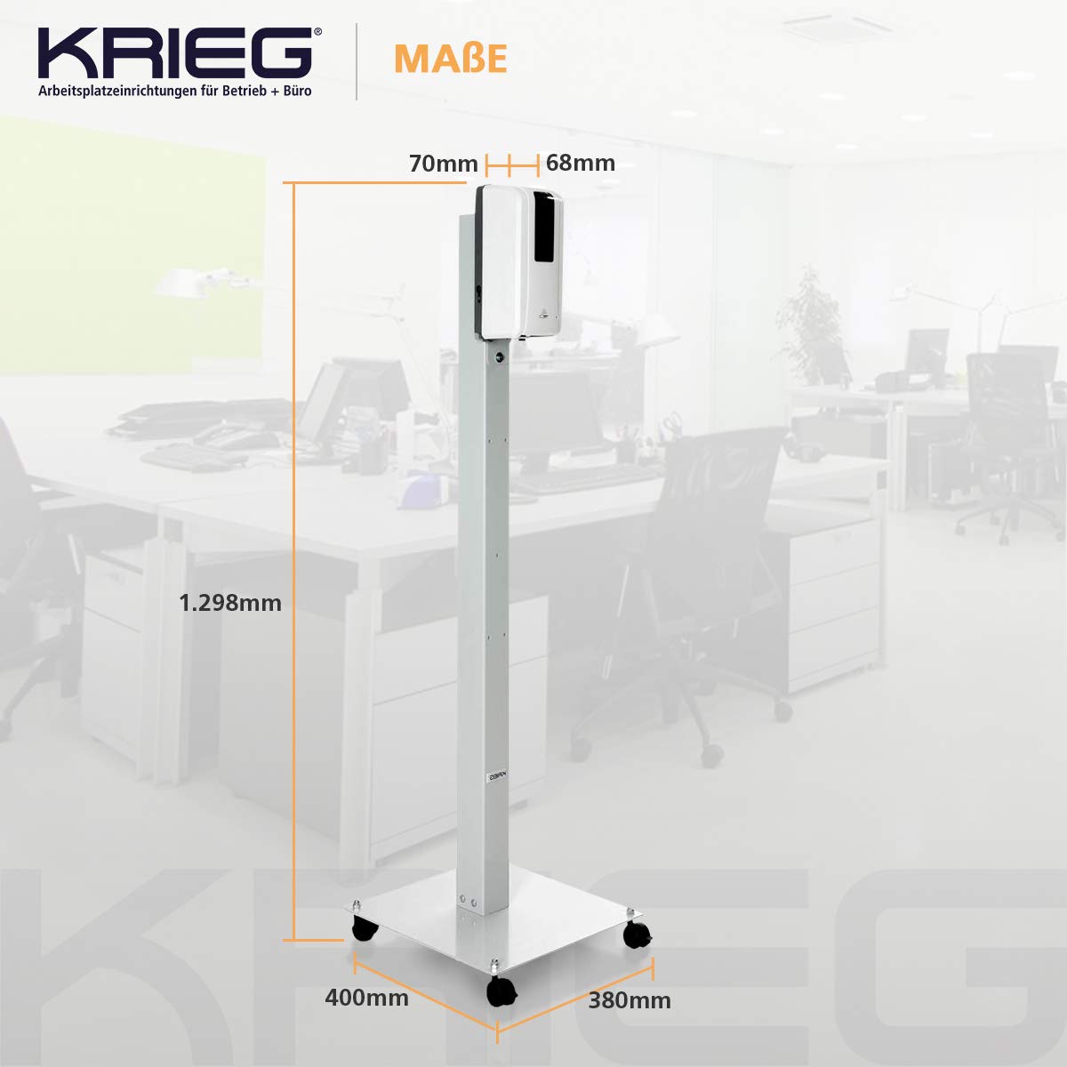 KRIEG Desinfektionssäule mit Sensor I Grau I Kontaktlos Hygienestation 1000 ml - 333 Sprühstöße I Desinfektionsstation freistehend, stabil, höhenverstellbar, automatisch I Hygienesäule Ready to go