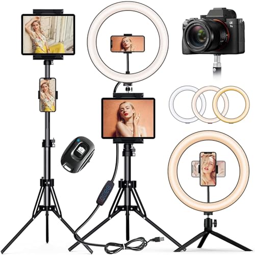 PEYOU Ringlicht mit Stativ Handy,[Tablet-Halter] LED Ringlight mit Tischstativ(12"/185cm),1 Satz für alle Geräte,für YouTube, Selfie, Live-Stream, Makeup,Fotografie,Kompatibel mit Smartphone, USB