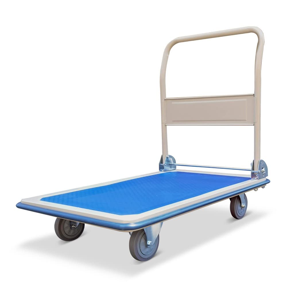 HEMMDAL Transportwagen | 300 kg Tragkraft | HxBxT 90 x 90,5 x 61 cm | Lagerwagen mit Vollgummi-Bereifung | großer Fahrkomfort | geräuscharm & elastisch | Plattformwagen aus Stahlblech | klappbar