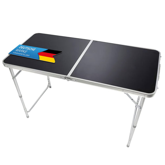 Klappbarer Multifunktionstisch Mehrzwecktisch Campingtisch Klapptisch Markttisch höhenverstellbarer Tapeziertisch Beistelltisch zum Campen im Garten für Festivalls Märkte (Schwarz: 120 x 60 cm)