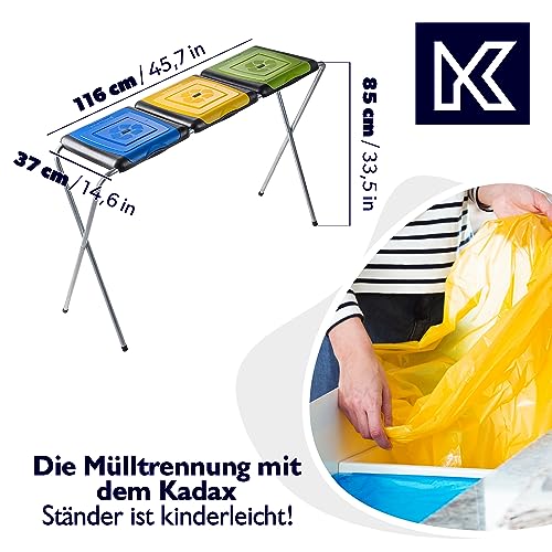 KADAX Ständer für Mülltrennung, stabiler Müllsackhalter mit Kunststoffdeckel, Müllsackständer, Abfallbehälter, Müllbeutelhalter, Müllständer (Dreifach)