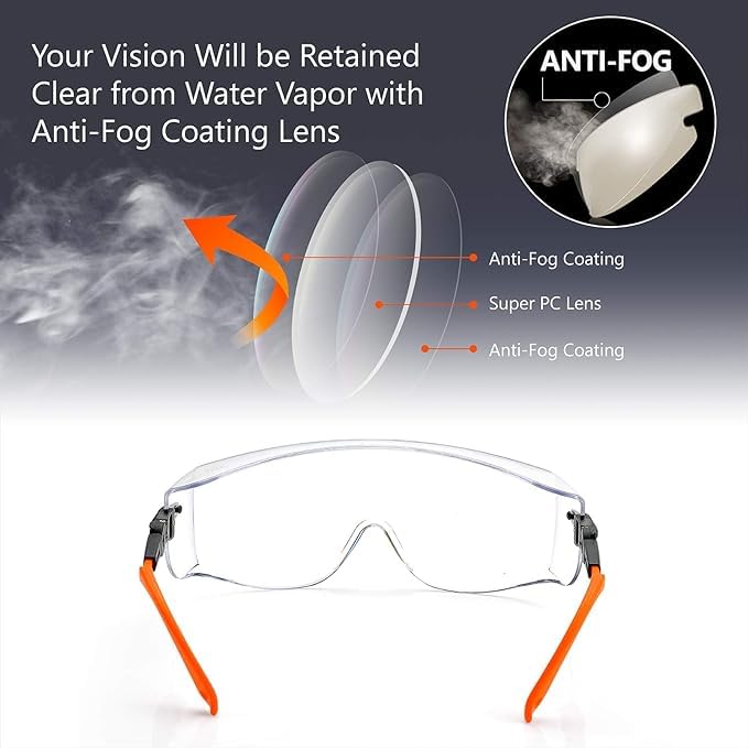 SAFEYEAR Schutzbrille für Brillenträger-SG009,Ausgestattet mit Anti-Kratzer und Anti-Fog Linsen UV400-Schutz,CE EN166-Zertifizierung，Mit Seitenschutz, umlaufender Brille, verstellbaren Brillenbeinen