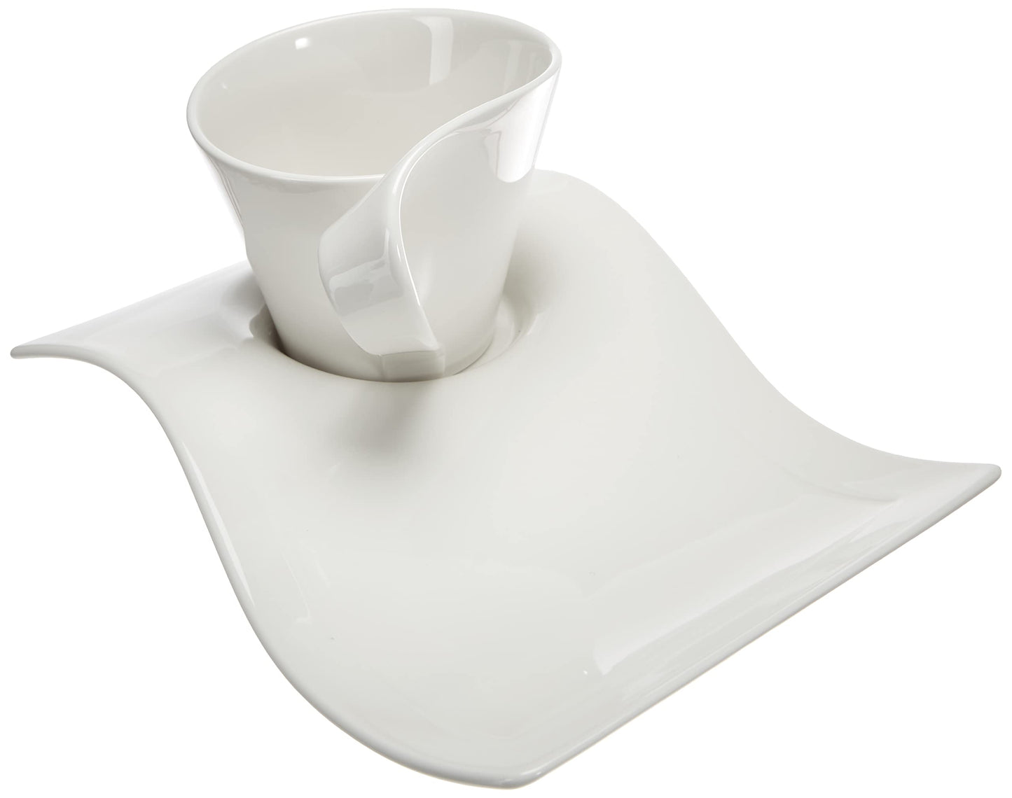 Villeroy & Boch – Newwave Caffè Cappuccino Tassen Set, Spülmaschinenfest, Mikrowellensicher, Cappuccinotassen, Kaffee Geschirr Set, Tasse, Untertasse, Löffel, Premium Porzellan, Edelstahl