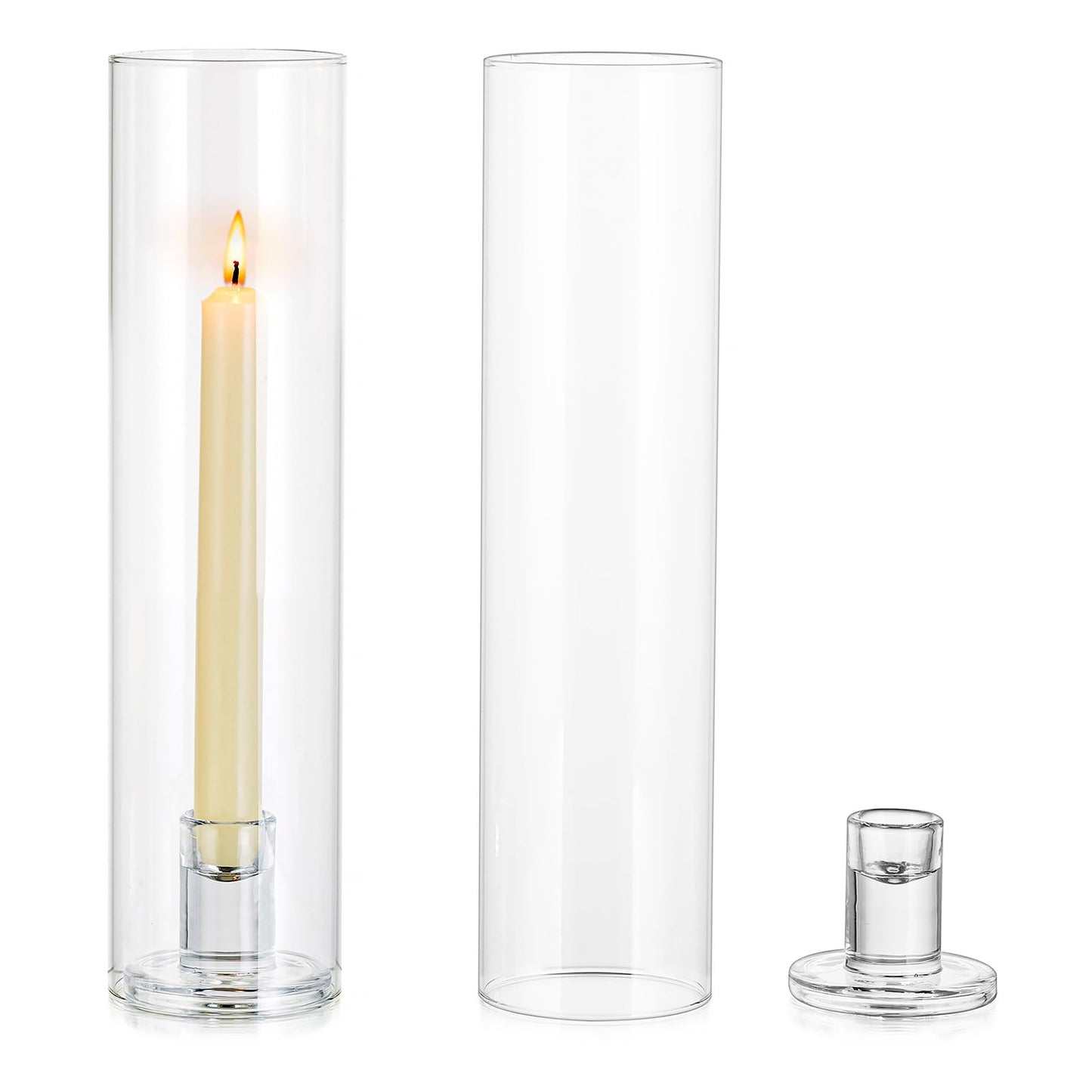 NUPTIO Glaszylinder für Kerzen Kerzenhalter Klarglas - Satz von 2 Kerzenständer Stabkerzen Stabkerzenhalter Groß Bodenlosen Zylinder Schatten Hochzeit Party Tisch Tafelaufsatz Dekor