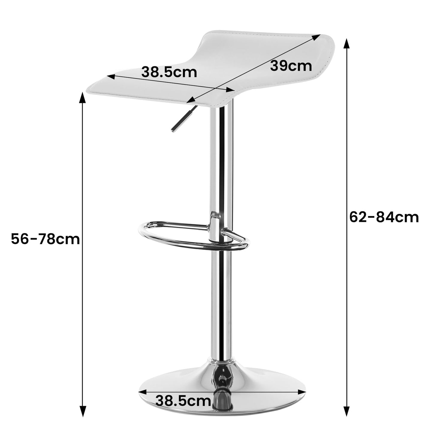 WOLTU Design Hocker Barhocker, stufenlose Höhenverstellung, verchromter Stahl, Antirutschgummi, pflegeleichter Kunstleder, gut gepolsterte Sitzfläche, Weiss