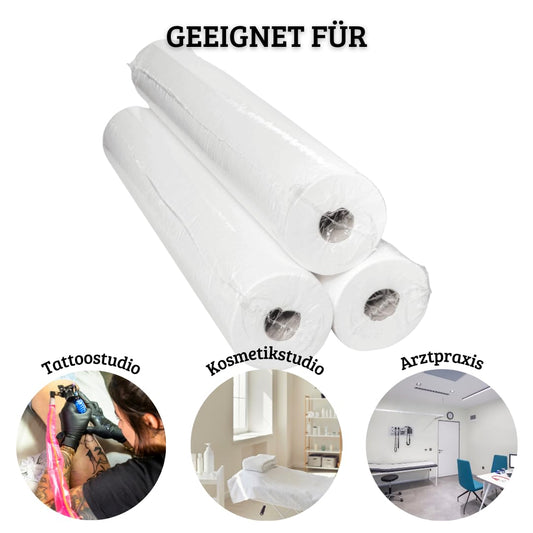 Enpack Liegerolle 6 Stück 2-lagig in aus Zellstoff - Liegenbezug Ärztekrepp 59 cm x 50m - Bezug für Kosmetikliege, Ärzte- & Massageliege - Bezug für Liegenauflage - Abdeckpapier Rolle - Liege Auflage